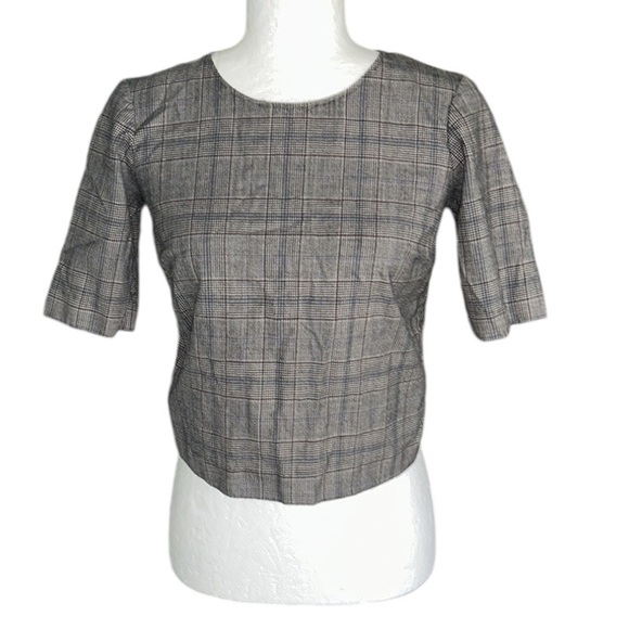 Theory Houndstooth Plaid Print Short Sleeve Cropped Top - 4 - Picture 10 of 10